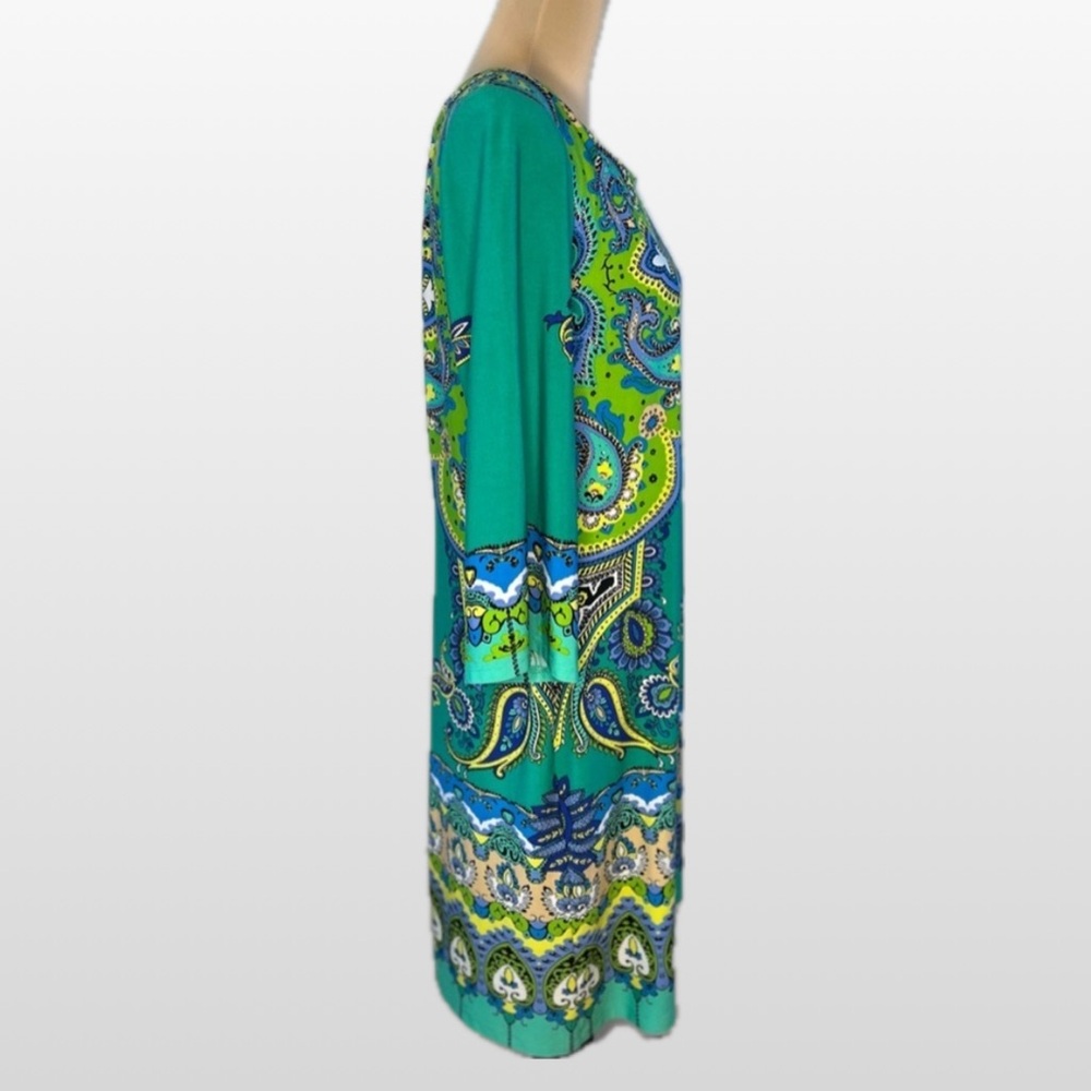 Ronnie Nicole Elegant Paisley Print Green Dress. Size 16 - Picture 3 of 14